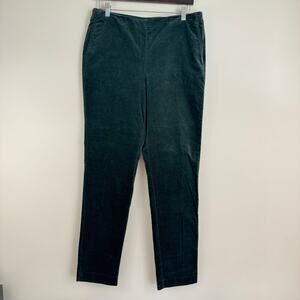 J. Jill Pants Women's 12 Tall Green Velvet Cotton Blend Side Zip 31" Inseam